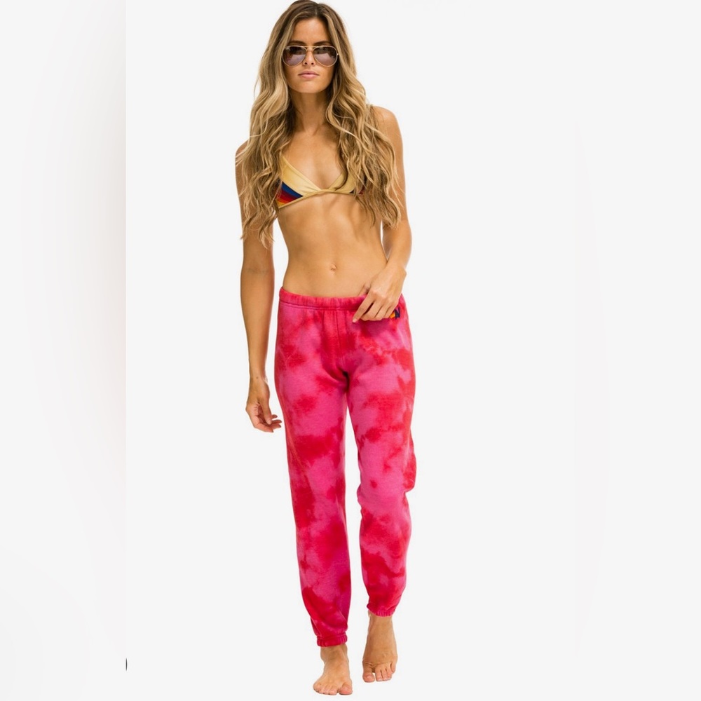 Aviator Nation Hand Dyed Sweatpant in Tie Dye Crystal Red // Size XS